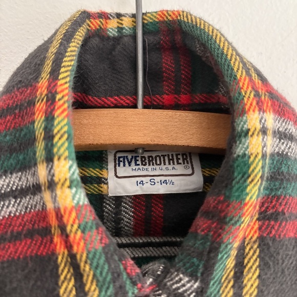 Vintage FIVE BROTHERS plaid flannel heavyweight SMALL made in usa shirt - Picture 4 of 7
